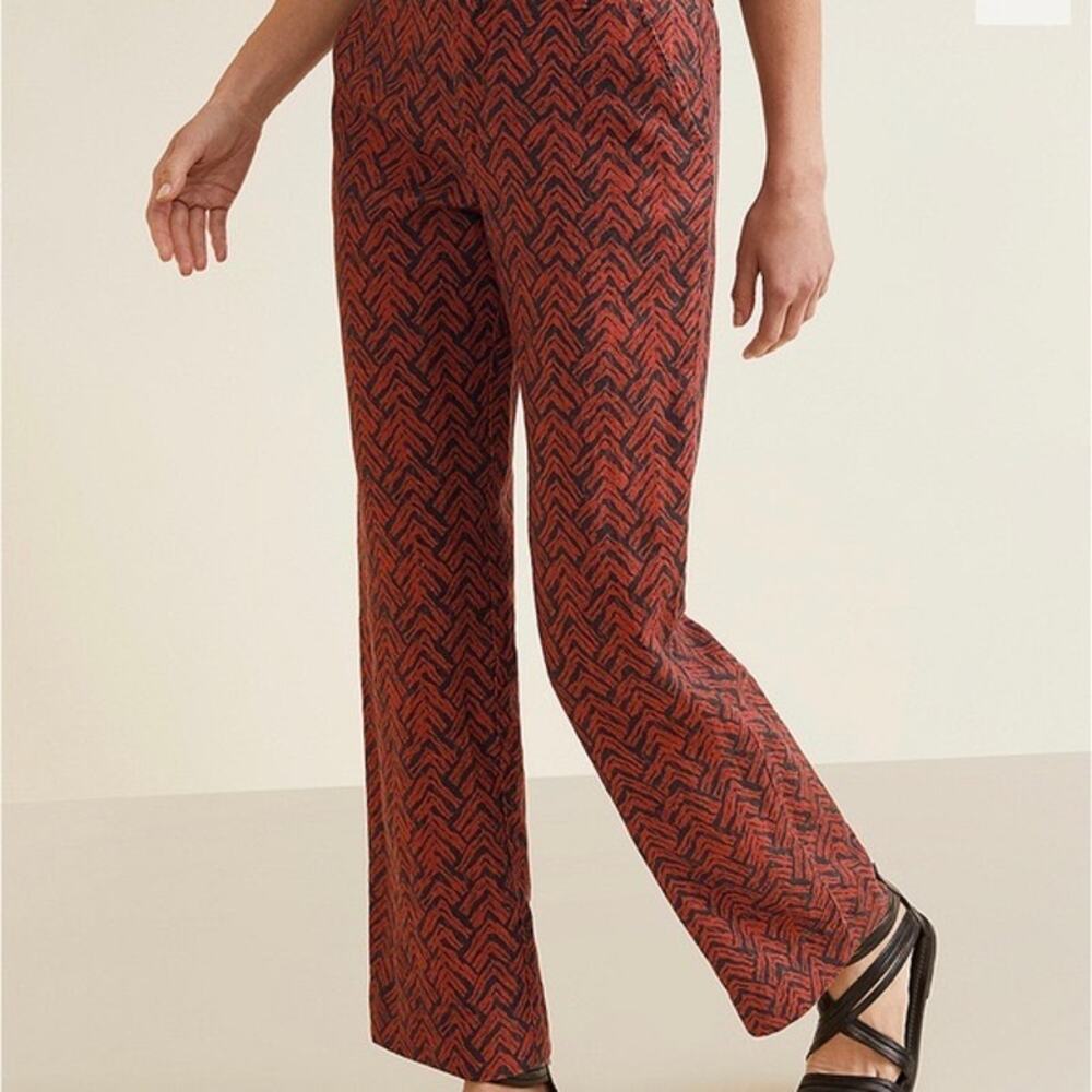 Garnet Hill Orange Black Aztec Lagenlook Classic Linen Trouser‎ Pants Size 2